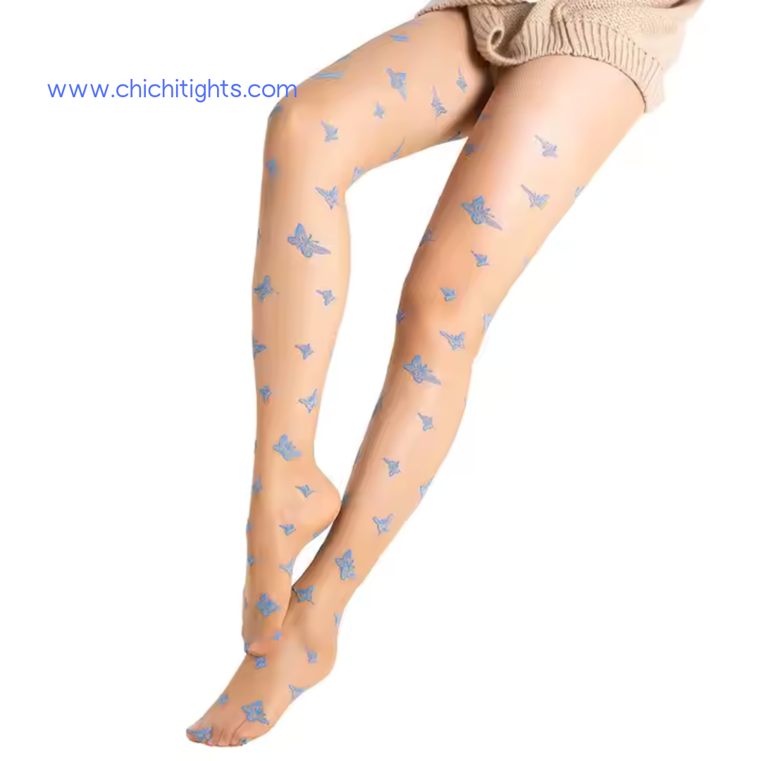 Sheer Butterfly Print Tights – One Size