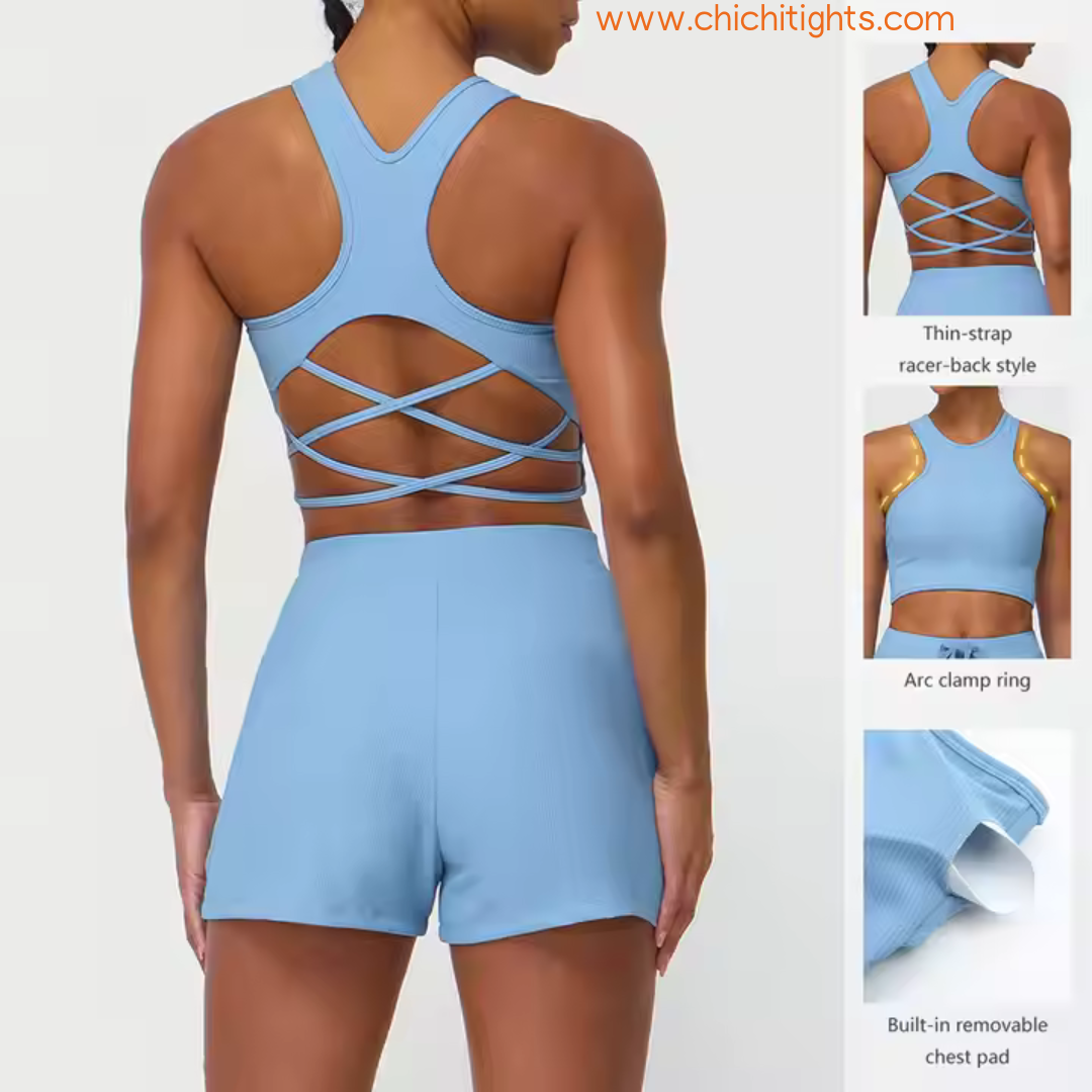 Criss-Cross Back Activewear Set – Sky Blue