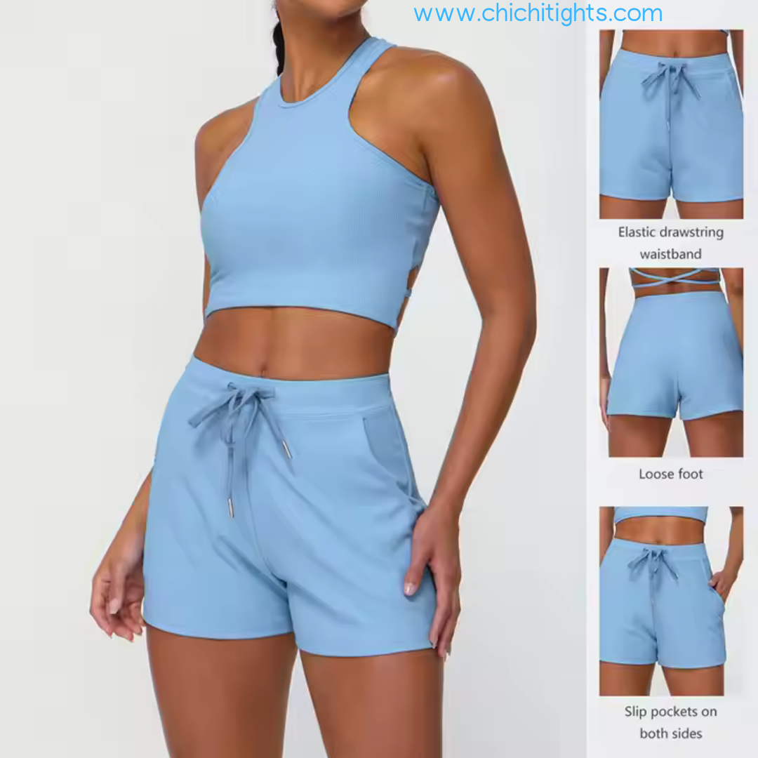 Criss-Cross Back Activewear Set – Sky Blue