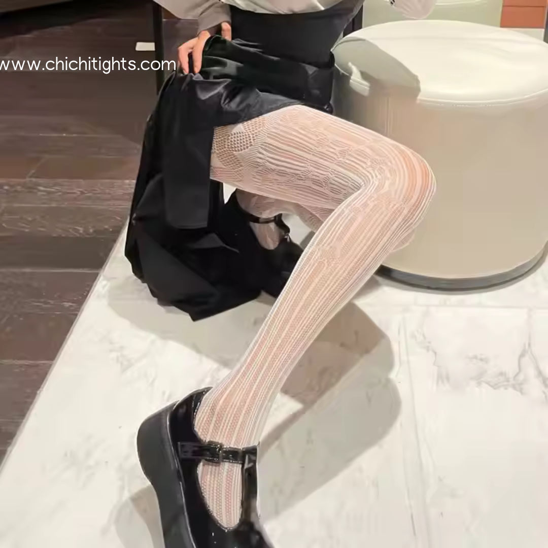White Geometric Knit Tights – One Size