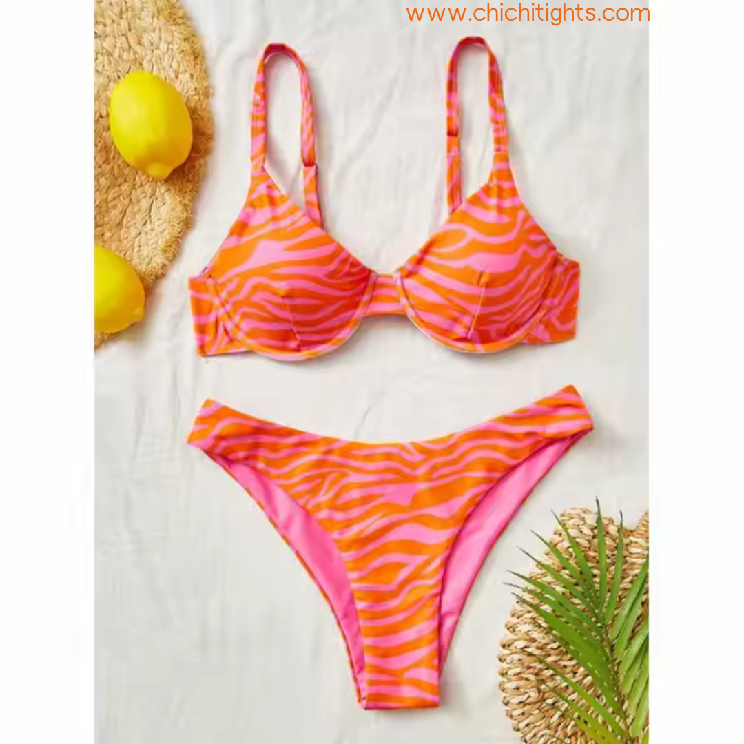 Neon Safari Bikini Set – Pink & Orange