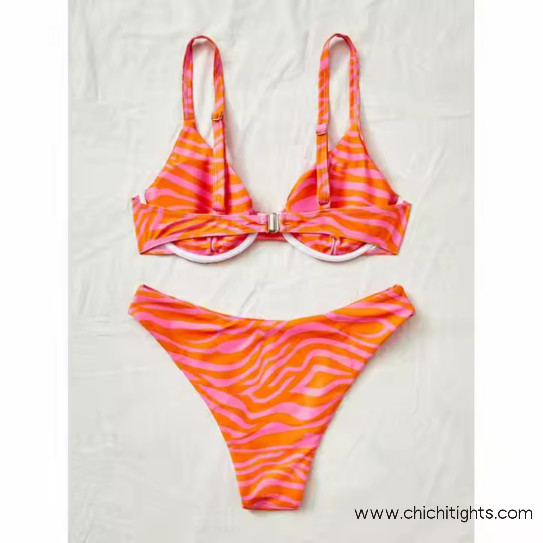 Neon Safari Bikini Set – Pink & Orange